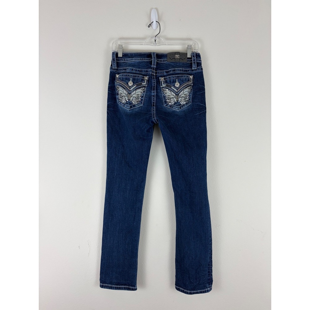 Miss Me Womens 27 Mid Rise Straight Butterfly Embroidered Jeans‎ Dark Blue Y2K